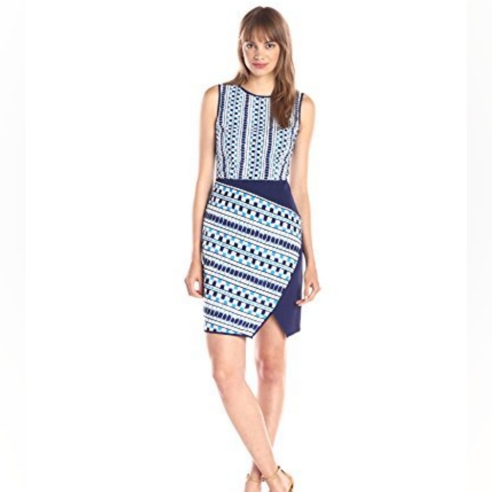 Shoshanna Blue and White Patterned Midi Dress Size 8